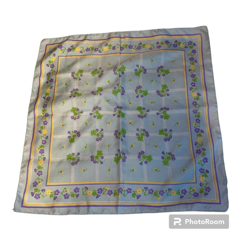 Violet Purple Floral Specialty House Fashion Italian Turquoise Square Scarf